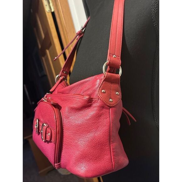 Stone & Co Red Genuine Leather Shoulder Bag Handbag Buckled Adjustable Strap - Picture 5 of 12